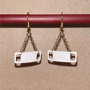 White AF1 Earrings with Gold Chain